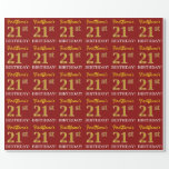 [ Thumbnail: Red, Imitation Gold Look "21st Birthday" Wrapping Paper ]