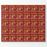 [ Thumbnail: Red, Imitation Gold Look "24th Birthday" Wrapping Paper ]