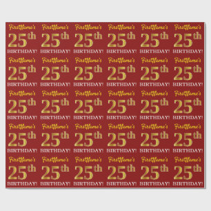 Red, Imitation Gold Look "25th BIRTHDAY" Wrapping Paper