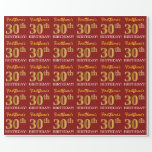 [ Thumbnail: Red, Imitation Gold Look "30th Birthday" Wrapping Paper ]