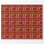 [ Thumbnail: Red, Imitation Gold Look "33rd Birthday" Wrapping Paper ]