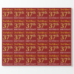 [ Thumbnail: Red, Imitation Gold Look "37th Birthday" Wrapping Paper ]