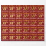 [ Thumbnail: Red, Imitation Gold Look "38th Birthday" Wrapping Paper ]