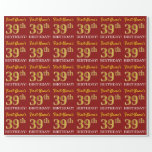 [ Thumbnail: Red, Imitation Gold Look "39th Birthday" Wrapping Paper ]