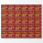 [ Thumbnail: Red, Imitation Gold Look "40th Birthday" Wrapping Paper ]