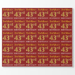[ Thumbnail: Red, Imitation Gold Look "43rd Birthday" Wrapping Paper ]