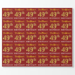 [ Thumbnail: Red, Imitation Gold Look "49th Birthday" Wrapping Paper ]