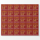 [ Thumbnail: Red, Imitation Gold Look "51st Birthday" Wrapping Paper ]