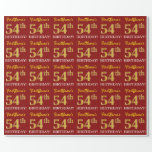 [ Thumbnail: Red, Imitation Gold Look "54th Birthday" Wrapping Paper ]