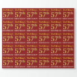 [ Thumbnail: Red, Imitation Gold Look "57th Birthday" Wrapping Paper ]