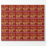 [ Thumbnail: Red, Imitation Gold Look "60th Birthday" Wrapping Paper ]