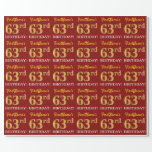 [ Thumbnail: Red, Imitation Gold Look "63rd Birthday" Wrapping Paper ]