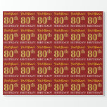 [ Thumbnail: Red, Imitation Gold Look "80th Birthday" Wrapping Paper ]