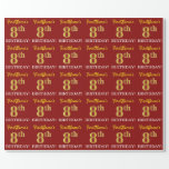 [ Thumbnail: Red, Imitation Gold Look "8th Birthday" Wrapping Paper ]