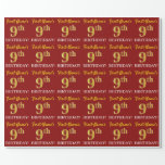 [ Thumbnail: Red, Imitation Gold Look "9th Birthday" Wrapping Paper ]