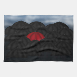 Red in a Black Sea of Umbrellas Towel