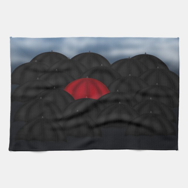 Red in a Black Sea of Umbrellas Towel (Horizontal)