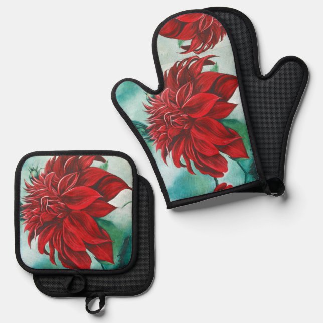 Red in Furry Oven Mitt & Pot Holder Set (Front/Back)