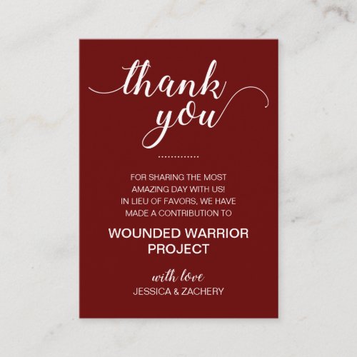 Red In Lieu Of Favors Charity Donation Wedding Place Card