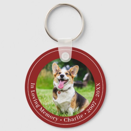 Red In Loving Memory Pet Photo Keychain