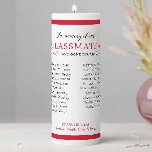 Red In Memory Of Classmates School Reunion Pillar Candle