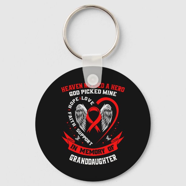 Red In Memory Of Granddaughter Heart Disease Aware Keychain (Front)