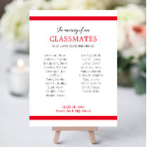Red In Memory Of Our Classmates List Of Names Foam Board