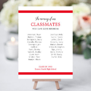 Red In Memory Of Our Classmates List Of Names Foam Board