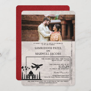 Red India Passport Wedding Invitation