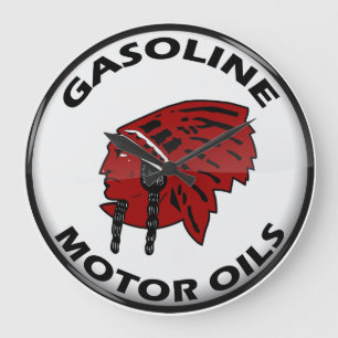 Red Indian Gasoline vintage tin sign clock. Large Clock