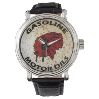 Red Indian Gasoline vintage tin sign reproduction. Watch