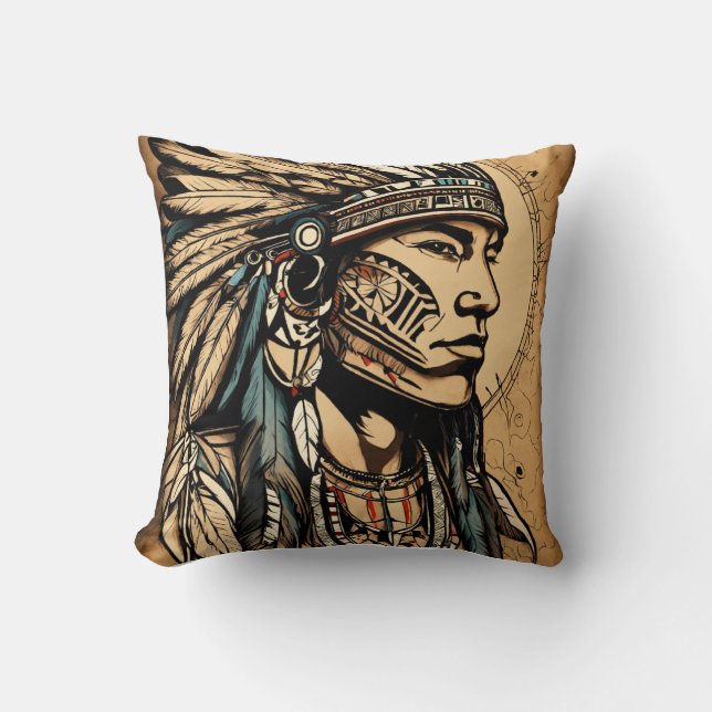 RED INDIAN ROUND PILOW THROW PILLOW (Front)