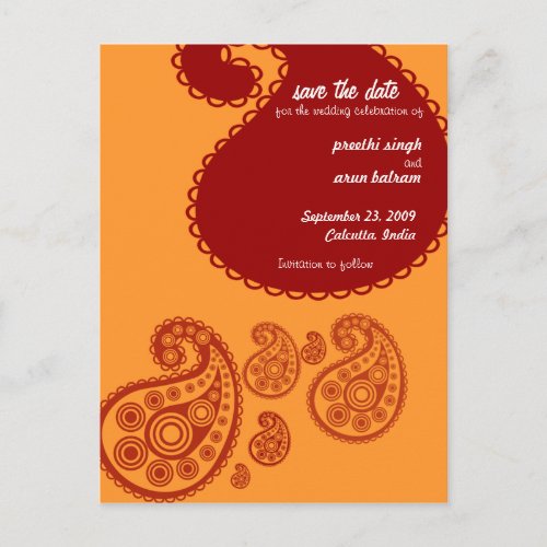 Red Indian Save the Date Announcement Postcard
