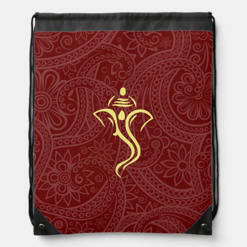 Red Indian Swirl  Ganesha Drawstring Bag