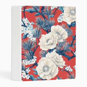 Red Indigo Peony Plum Blossom Pattern Mini Binder