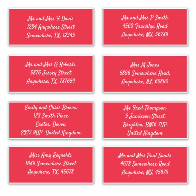 Red Individual Recipient Name Address Shipping Sticker (Front)