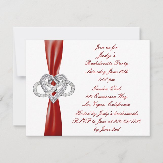 Red Infinity Heart Bachelorette Party Invitation (Front)