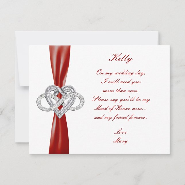 Red Infinity Heart Maid Of Honor Card (Front)