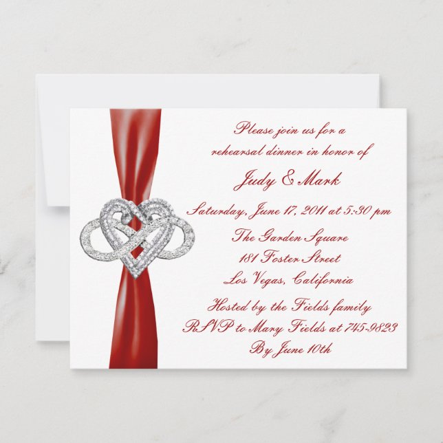 Red Infinity Heart Rehearsal Dinner Invitation (Front)