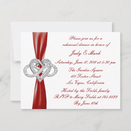 Red Infinity Heart Rehearsal Dinner Invitation