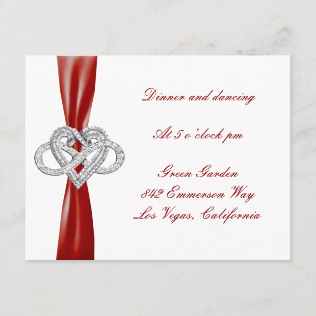 Red Infinity Heart Wedding Reception Card (Front)