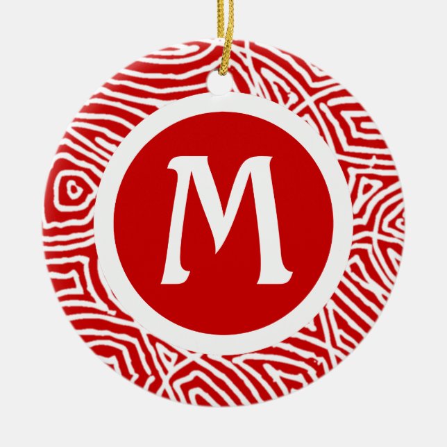 Red Initial Ceramic Ornament (Front)