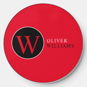  Red Initial W (editable) Circle Monogram Wireless Charger