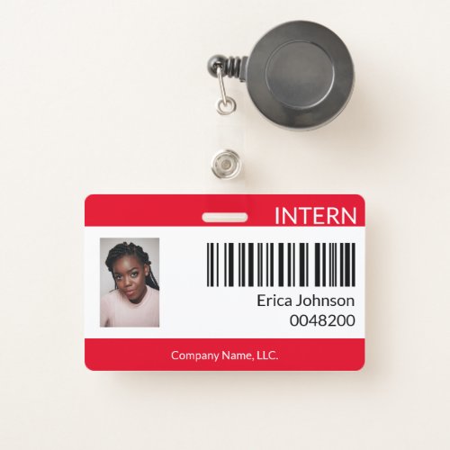 Red Intern Internship Photo ID Identification Badge
