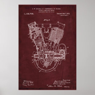 Red   Internal Combustion Engine Patent Poster