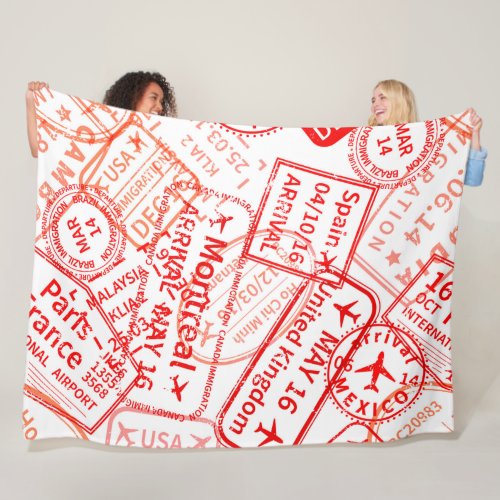 Red International Travel Visa Pattern  Fleece Blanket