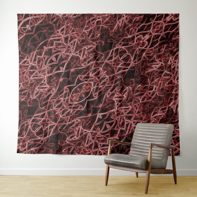 Red intertwined network of rustic and tangled wire tapestry (In Situ (Horizontal))
