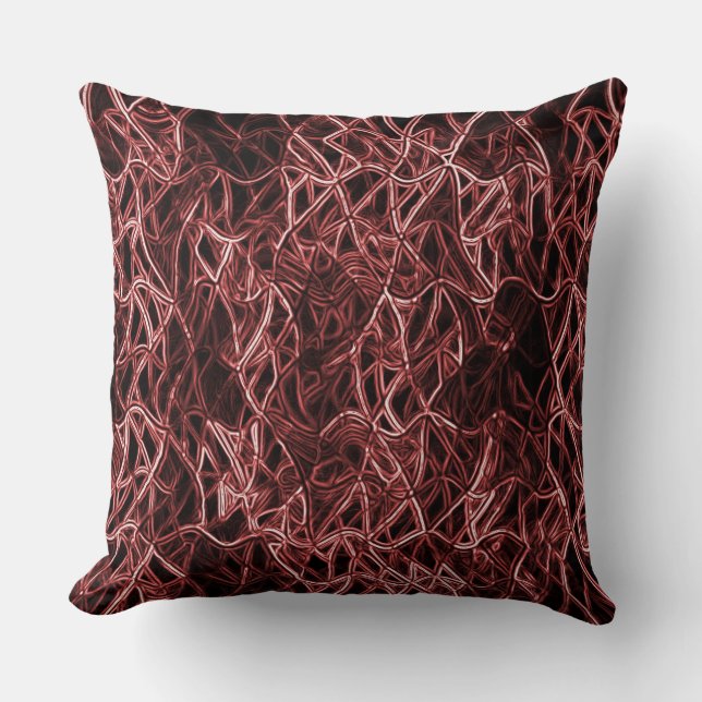 Red intertwined network of rustic and tangled wire throw pillow (Front)