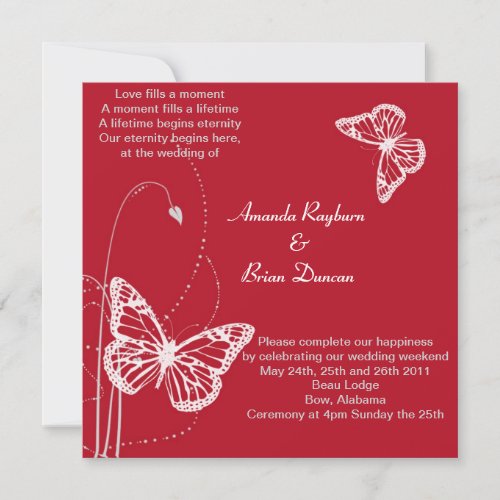 Red Invitation with White Butterflies