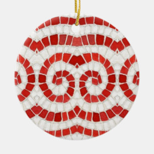 RED IONIC MOSAIC Ceramic Circle Ornament